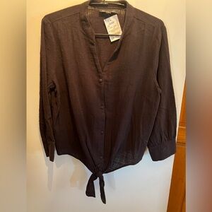 Women's Black Button-Up Top That Ties